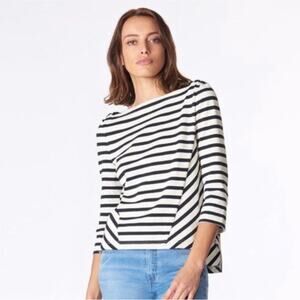 Veronica Beard Lincoln Mariner Black Cream Striped Boat Neck Top Size XS